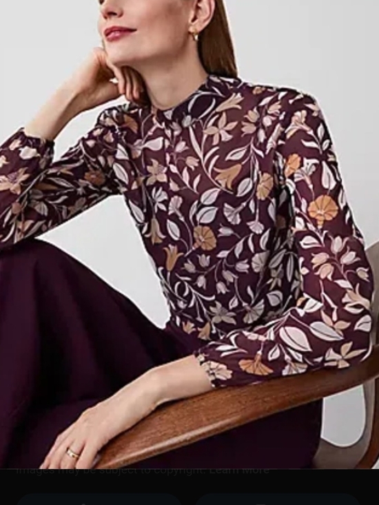 Ann Taylor Tops - Ann Taylor Plum Floral Mock Neck Top with Neutral Blooms